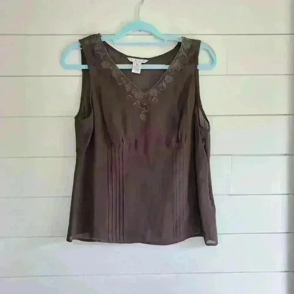 CAbi #738 Sheer Brown Floral Embroidered Sleeveless Top Size M - Picture 2 of 4